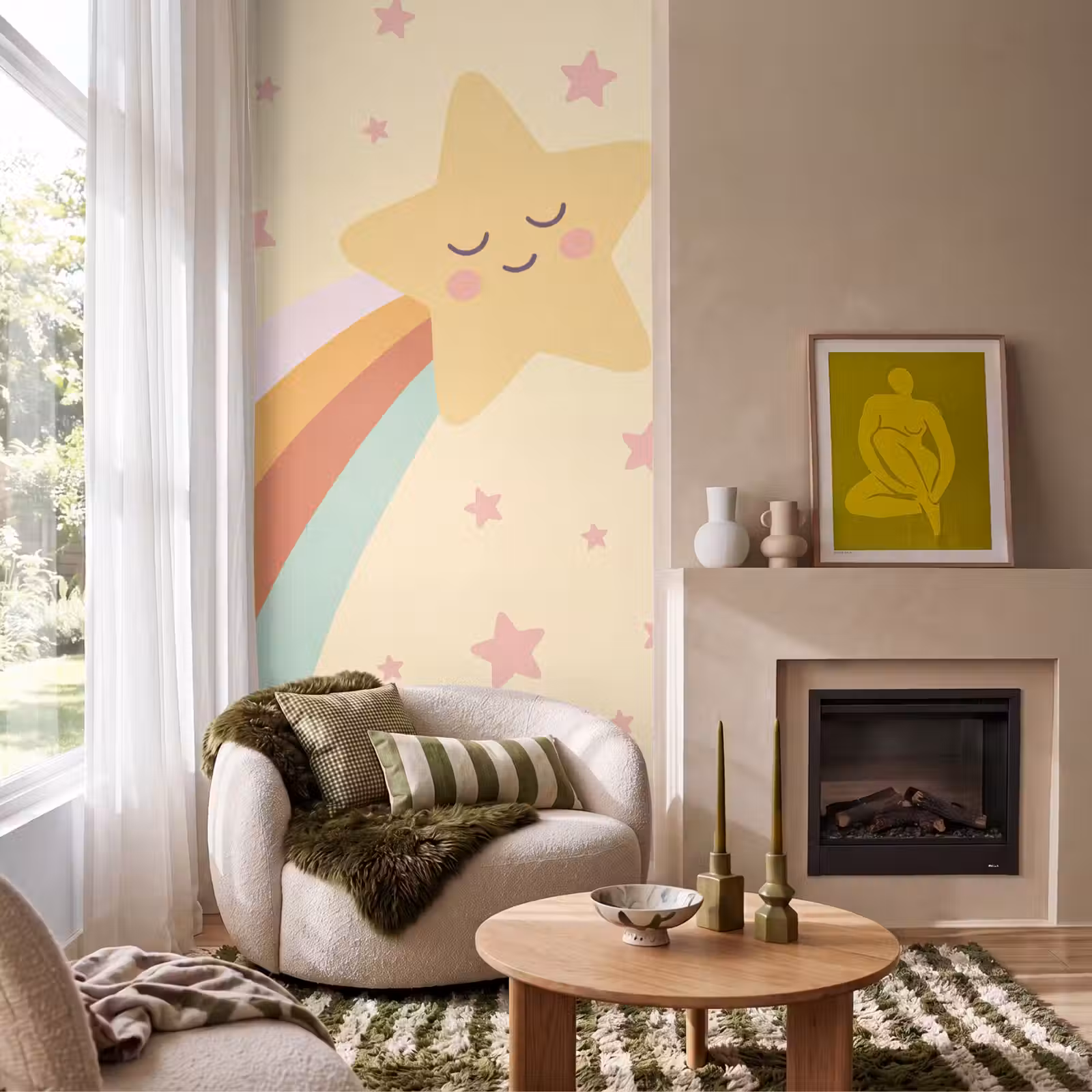 Behang - Ster - Regenboog - Nacht - Illustratie - Pastel — 1