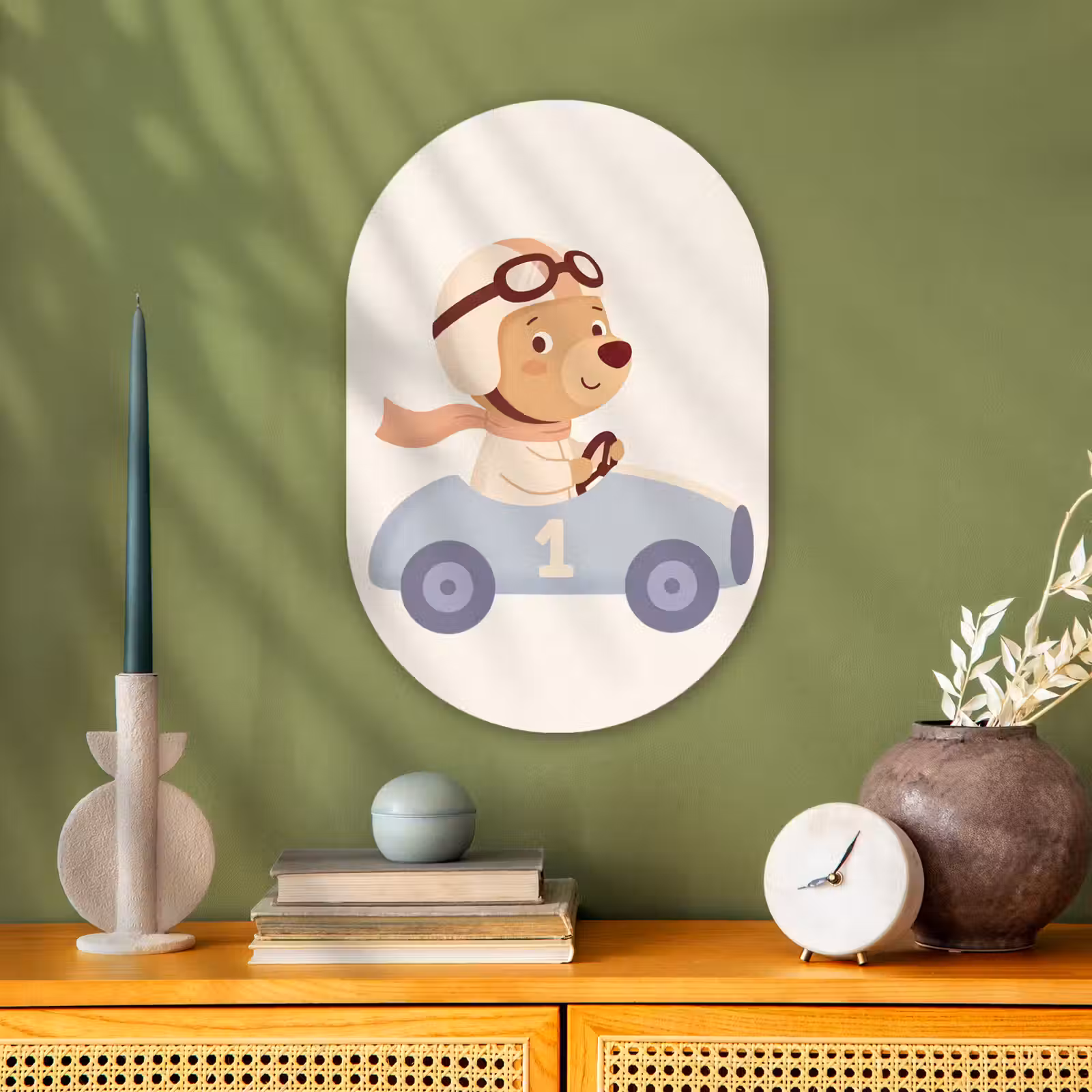 Muurovaal - Kunststof - Beer - Auto - Kinderkamer - Cartoon - Speels — 1