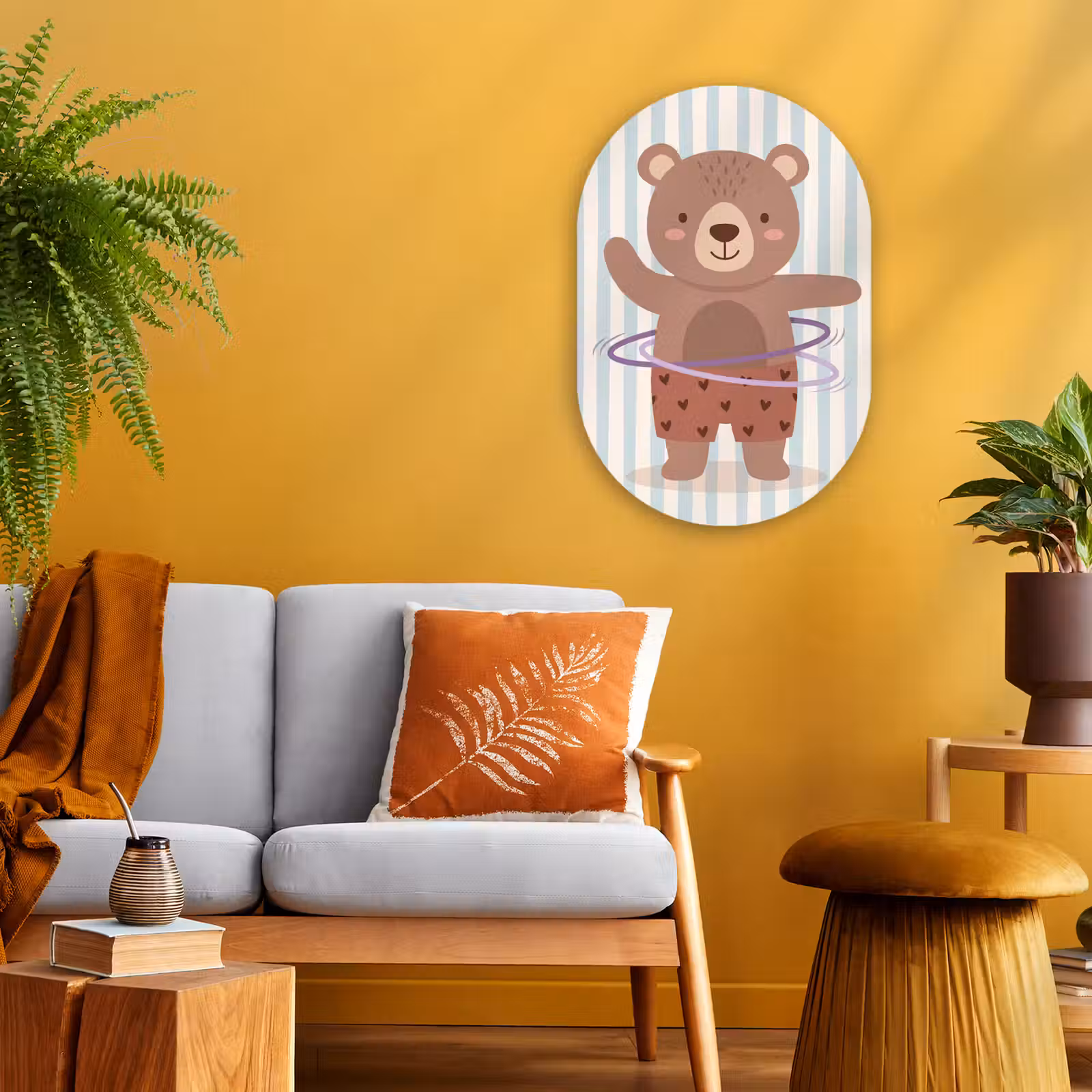 Muurovaal - Kunststof - Beer - Hoepel - Kinderkamer - Illustratie - Bruin — 1