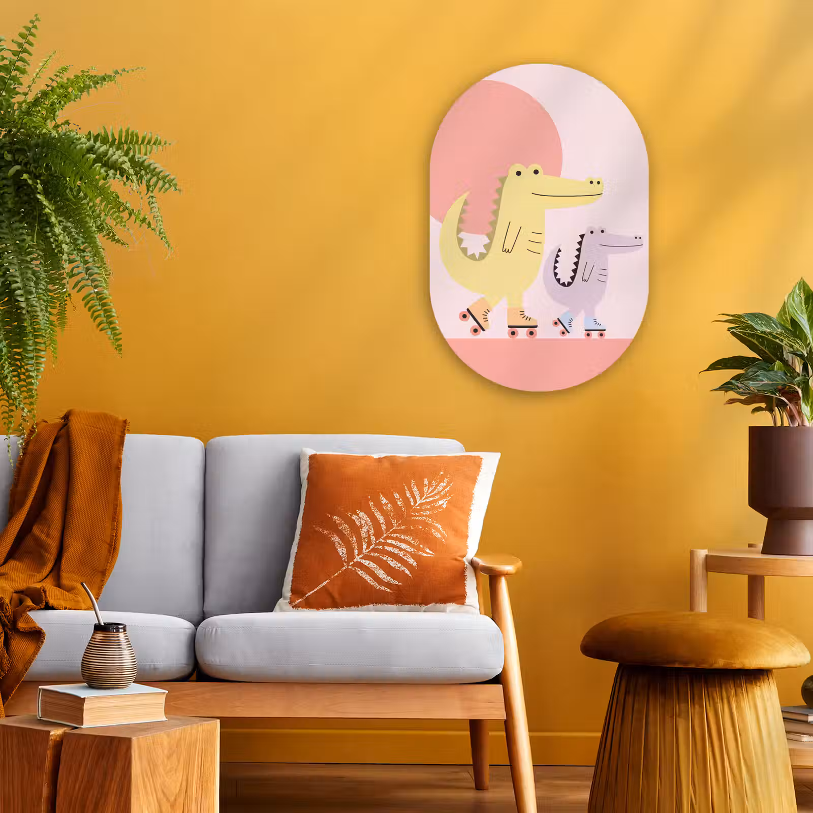 Muurovaal - Kunststof - Dieren - Skaten - Illustratie - Speels - Roze — 1