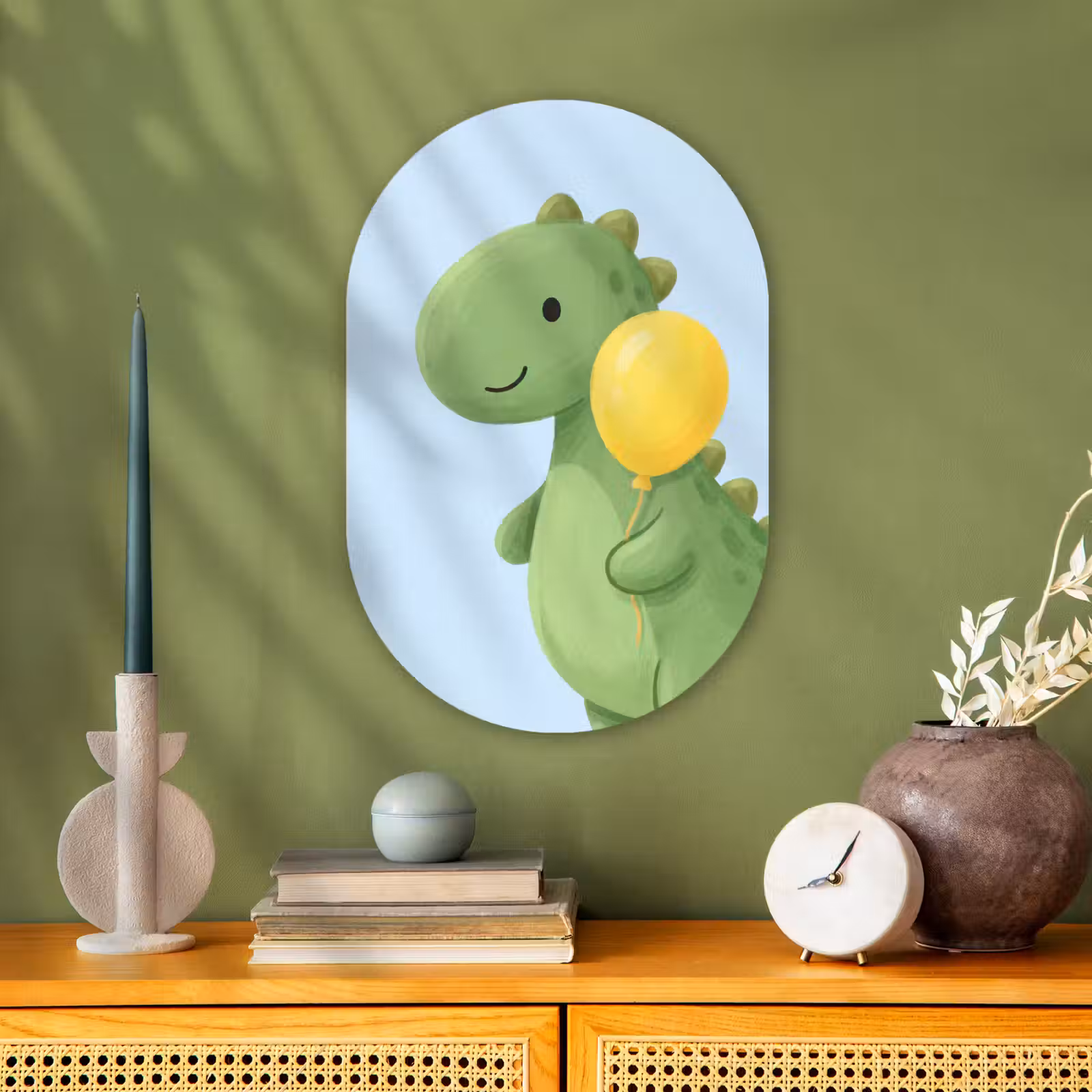 Muurovaal - Kunststof - Dinosaurus - Ballon - Kinderkamer - Illustratie - Groen — 1