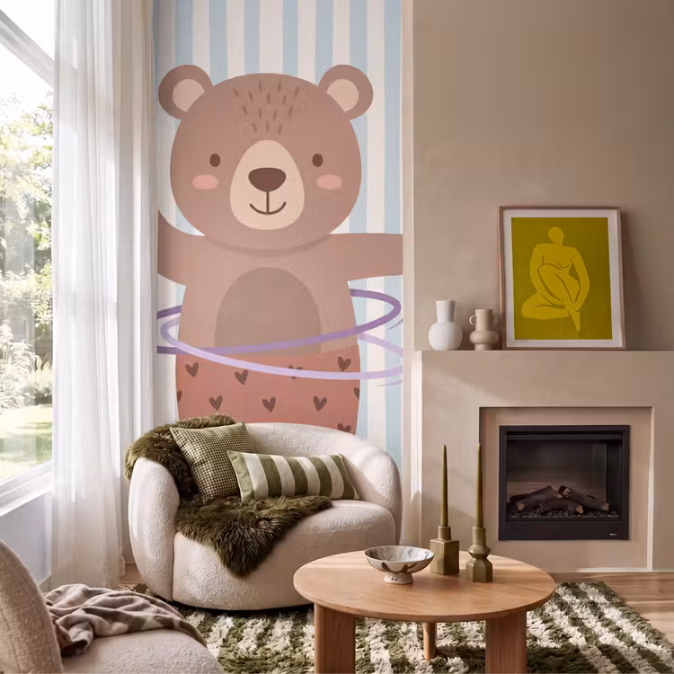 Behang - Beer - Hoepel - Kinderkamer - Illustratie - Bruin — 1
