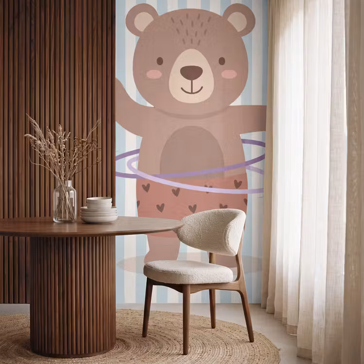 Behang - Beer - Hoepel - Kinderkamer - Illustratie - Bruin — 4