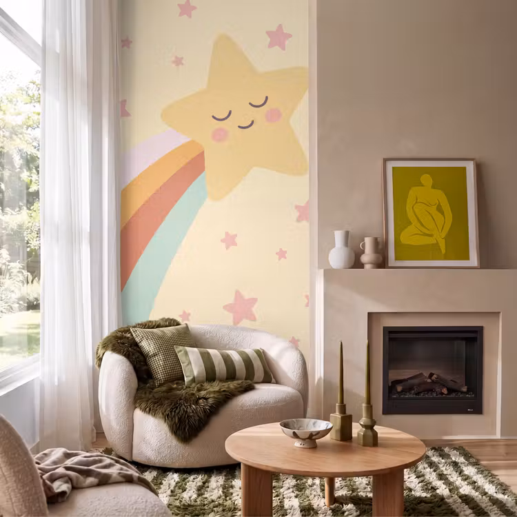 Behang - Ster - Regenboog - Nacht - Illustratie - Pastel — 1