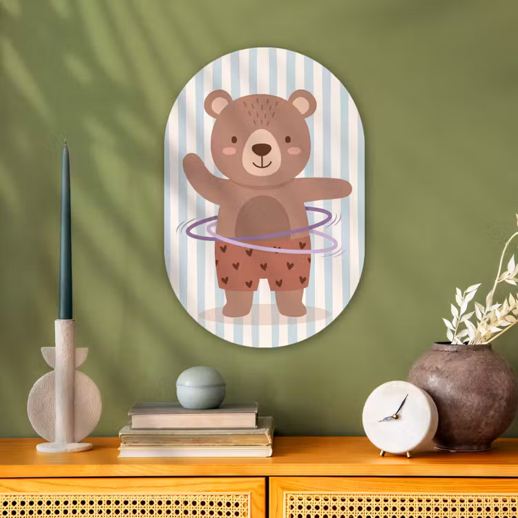 Muurovaal - Kunststof - Beer - Hoepel - Kinderkamer - Illustratie - Bruin — 2