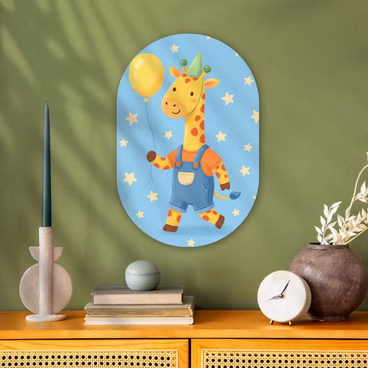 Muurovaal - Kunststof - Dieren - Giraffe - Ballon - Feest - Kinderkamer — 1