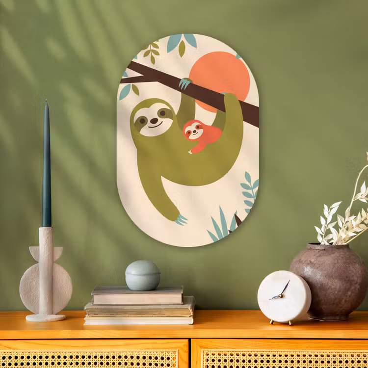 Muurovaal - Kunststof - Dieren - Moeder - Baby - Natuur - Groen — 2