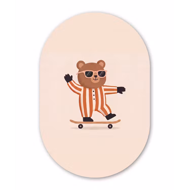 Muurovaal - Kunststof - Dieren - Skateboard - Spel - Cartoon - Roze — 3