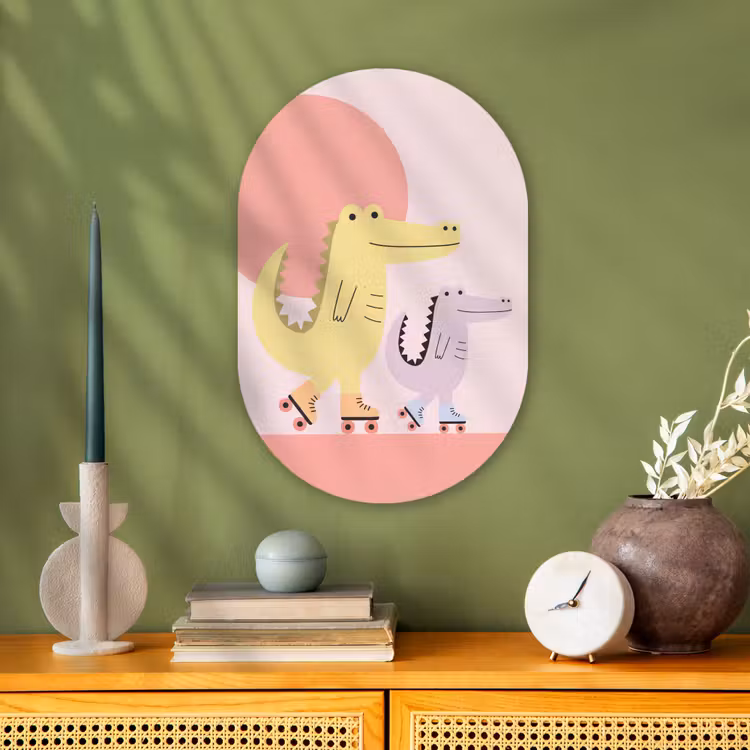 Muurovaal - Kunststof - Dieren - Skaten - Illustratie - Speels - Roze — 2