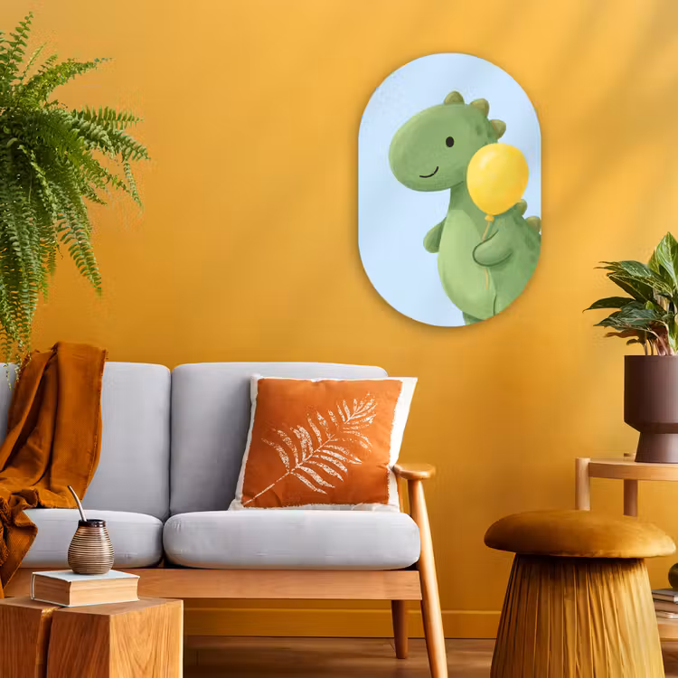 Muurovaal - Kunststof - Dinosaurus - Ballon - Kinderkamer - Illustratie - Groen — 2