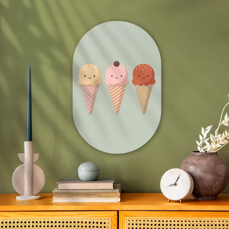 Muurovaal - Kunststof - IJs - Hoorntjes - Eten - Illustratie - Vrolijk — 1