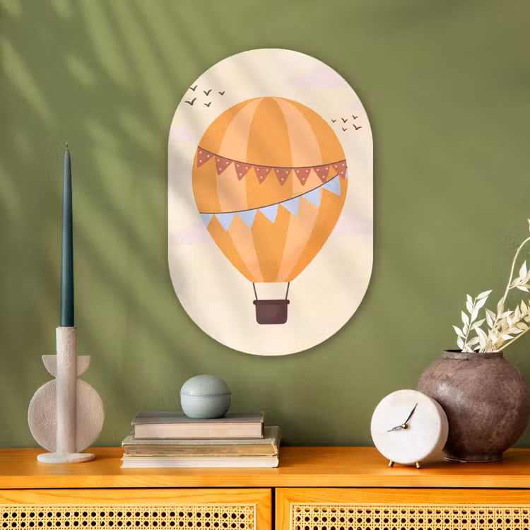Muurovaal - Kunststof - Luchtballon - Slingers - Avontuur - Illustratie - Oranje — 1