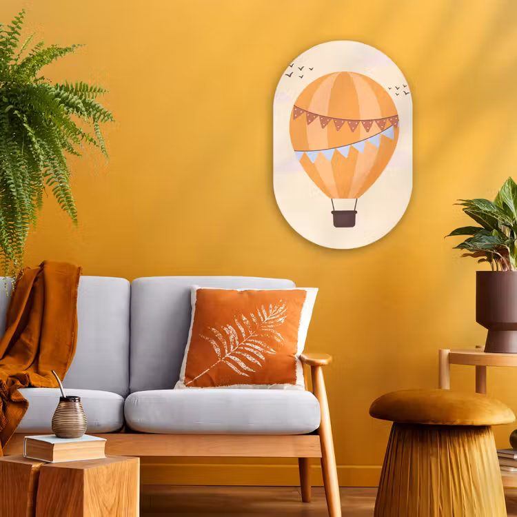 Muurovaal - Kunststof - Luchtballon - Slingers - Avontuur - Illustratie - Oranje — 2