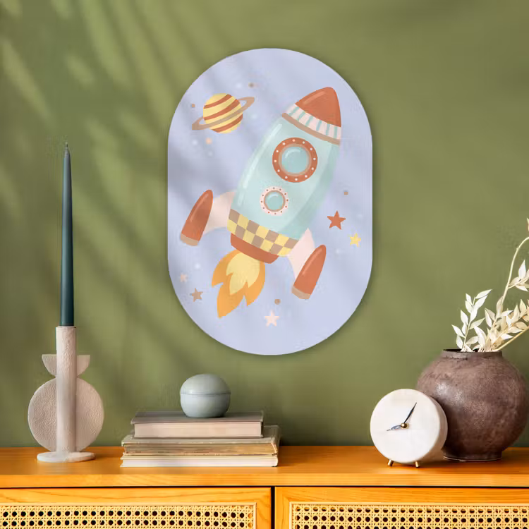 Muurovaal - Kunststof - Raket - Ruimte - Planeet - Illustratie — 2