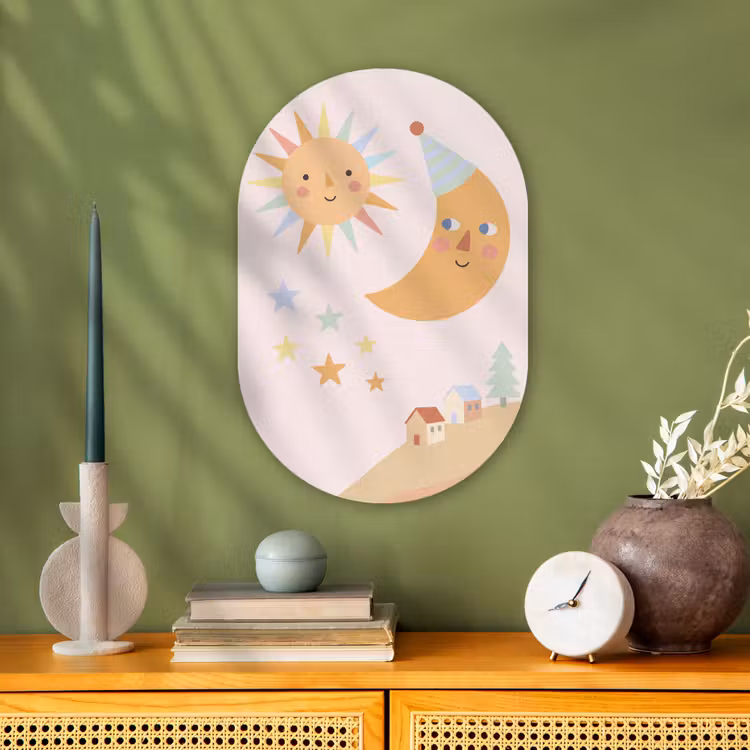 Muurovaal - Kunststof - Zon - Maan - Sterren - Kinderkamer - Pastel — 2