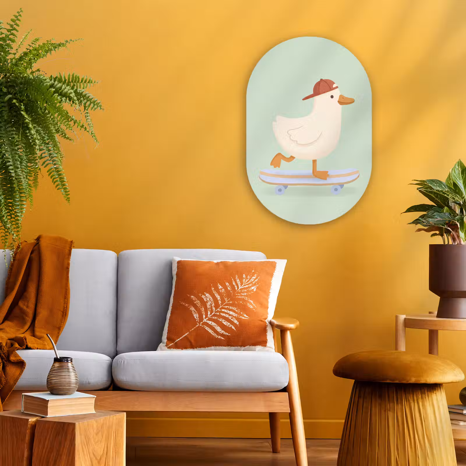 Muurovaal - Kunststof - Vogel - Skateboard - Dieren - Cartoon - Speels — 1