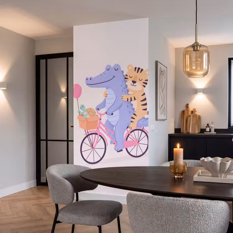 Behang - Dieren - Fiets - Vriendschap - Illustratie - Roze — 5