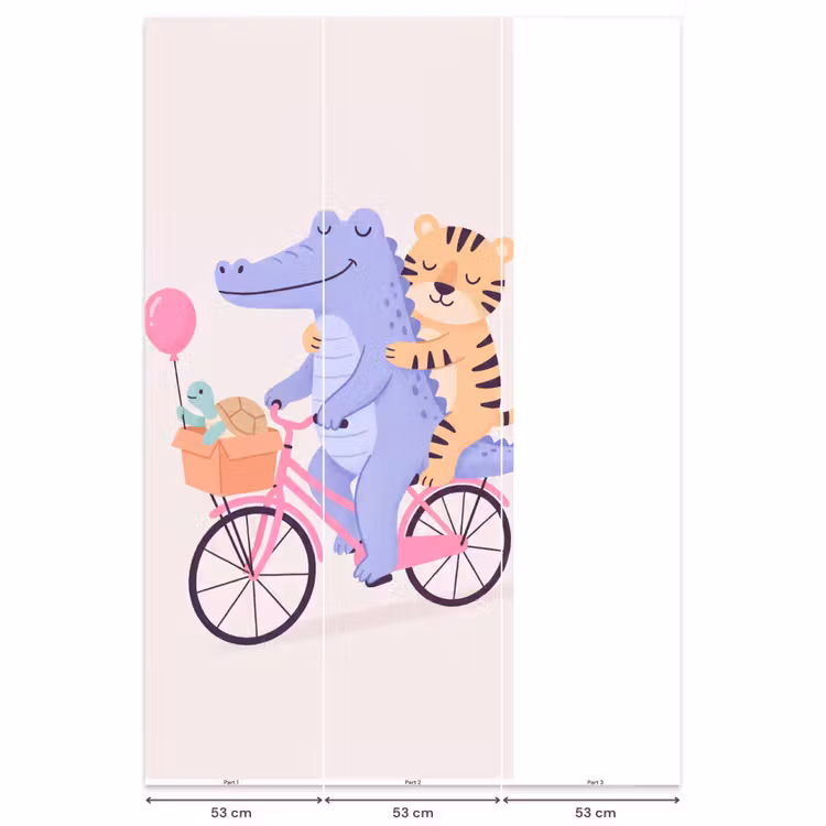 Behang - Dieren - Fiets - Vriendschap - Illustratie - Roze — 6