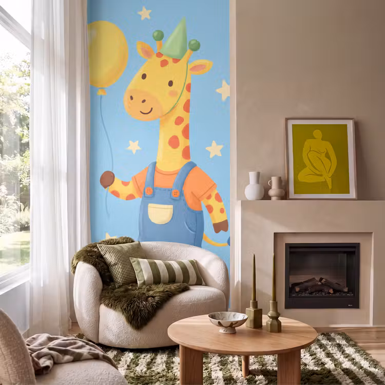 Behang - Dieren - Giraffe - Ballon - Feest - Kinderkamer — 1