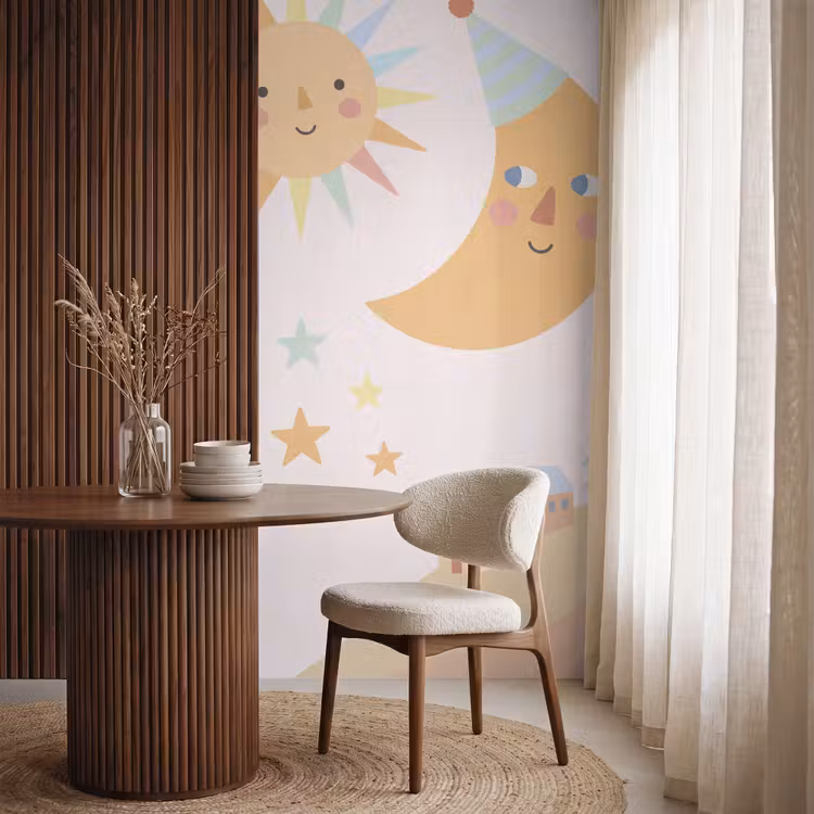 Behang - Zon - Maan - Sterren - Kinderkamer - Pastel — 4