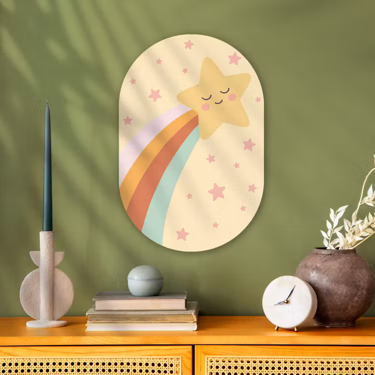 Muurovaal - Kunststof - Ster - Regenboog - Nacht - Illustratie - Pastel — 1