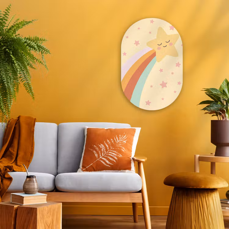 Muurovaal - Kunststof - Ster - Regenboog - Nacht - Illustratie - Pastel — 2