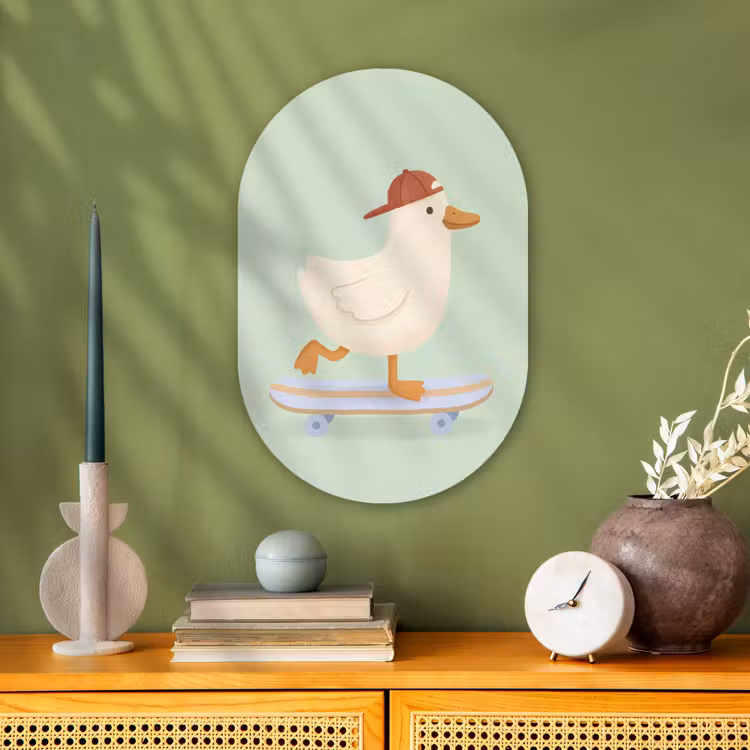 Muurovaal - Kunststof - Vogel - Skateboard - Dieren - Cartoon - Speels — 2