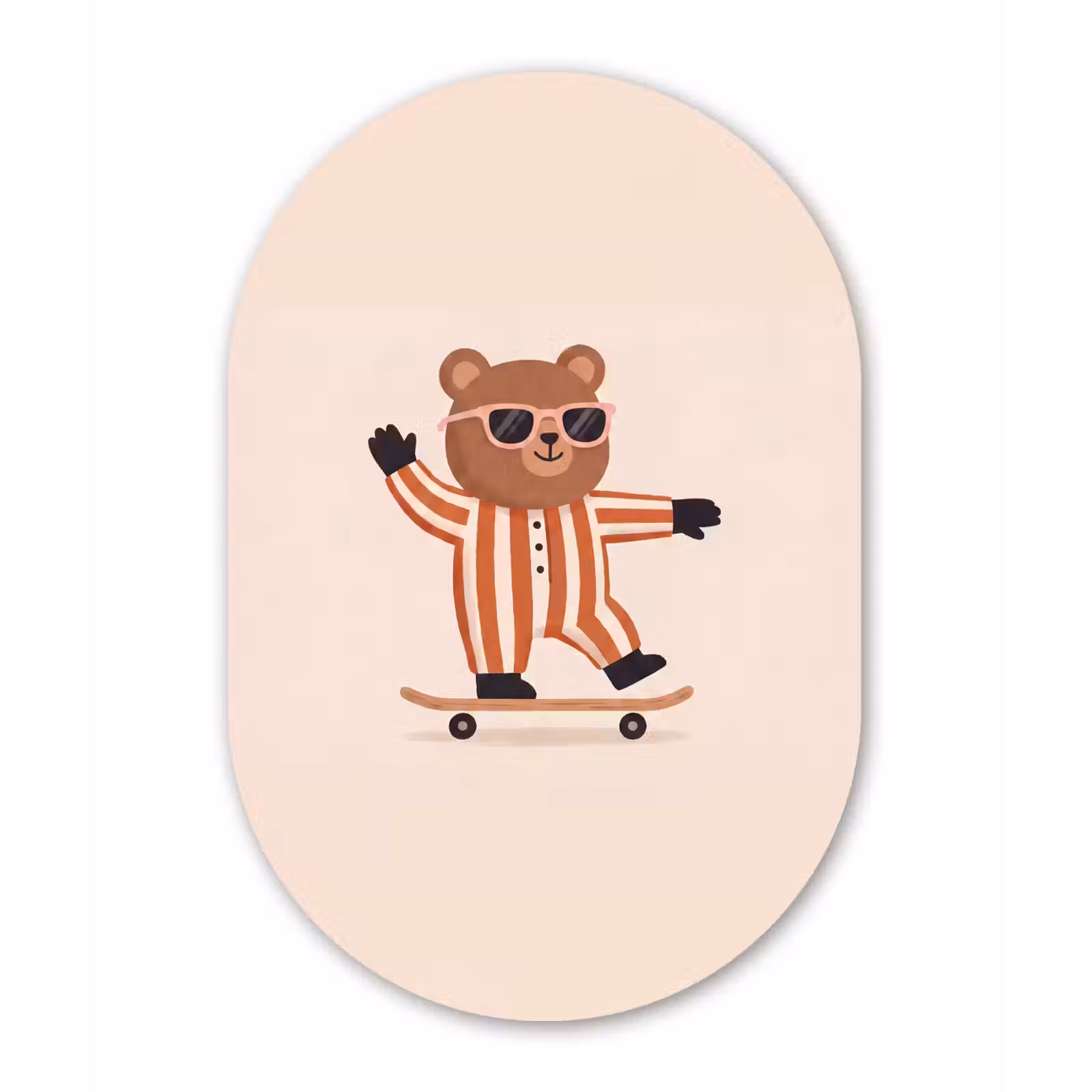 Muurovaal - Glas - Dieren - Skateboard - Spel - Cartoon - Roze — 1