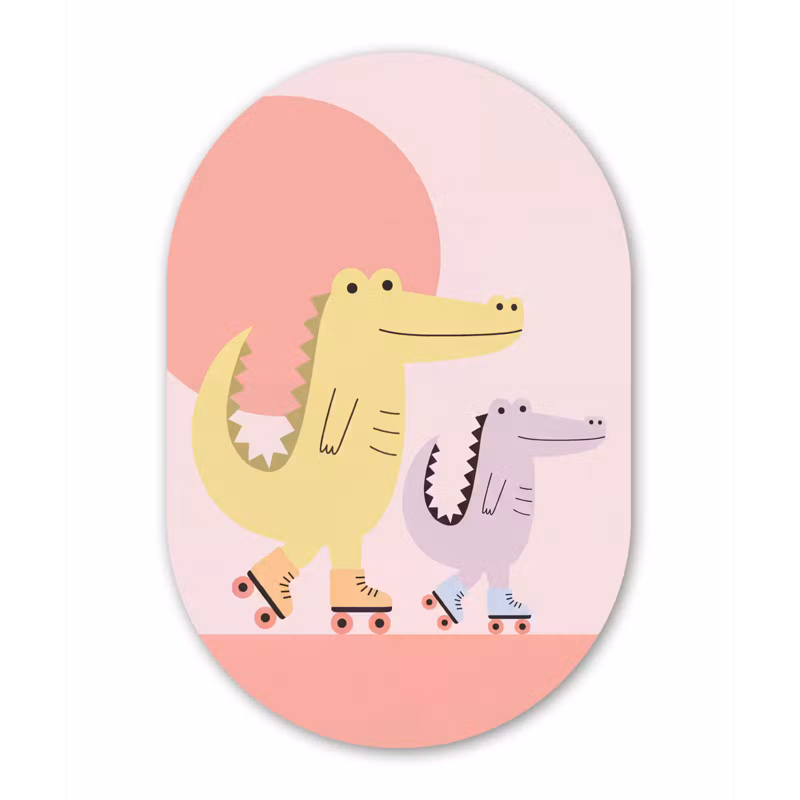 Muurovaal - Glas - Dieren - Skaten - Illustratie - Speels - Roze — 1