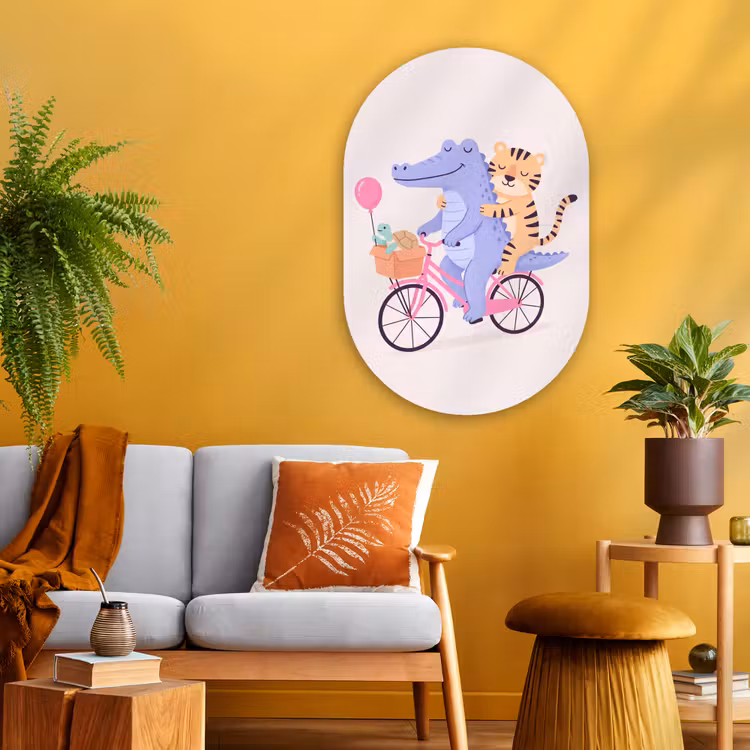 Muurovaal - Glas - Dieren - Fiets - Vriendschap - Illustratie - Roze — 3
