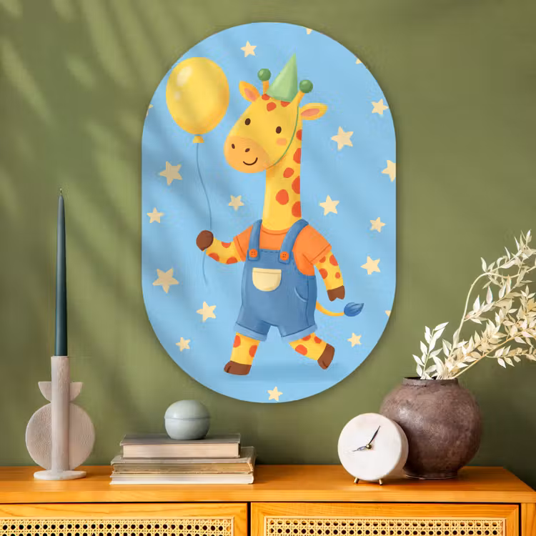 Muurovaal - Glas - Dieren - Giraffe - Ballon - Feest - Kinderkamer — 2