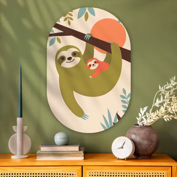 Muurovaal - Glas - Dieren - Moeder - Baby - Natuur - Groen — 2
