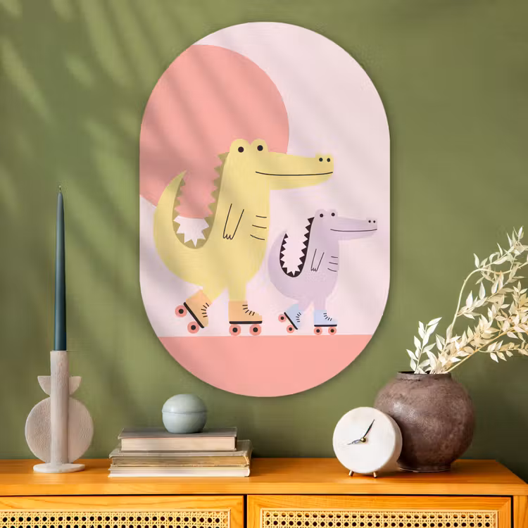 Muurovaal - Glas - Dieren - Skaten - Illustratie - Speels - Roze — 2