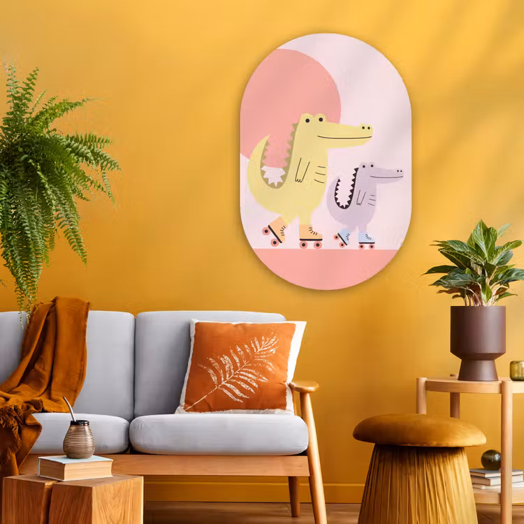 Muurovaal - Glas - Dieren - Skaten - Illustratie - Speels - Roze — 3