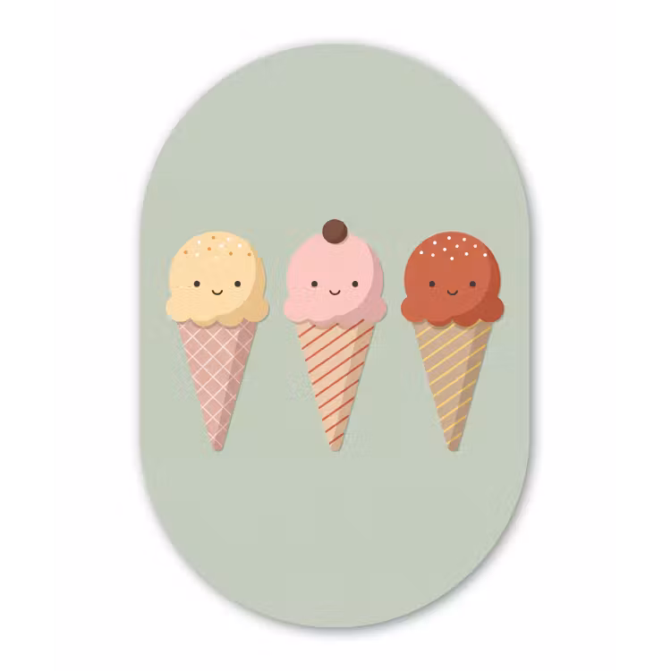 Muurovaal - Glas - IJs - Hoorntjes - Eten - Illustratie - Vrolijk — 1
