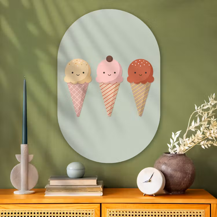 Muurovaal - Glas - IJs - Hoorntjes - Eten - Illustratie - Vrolijk — 2
