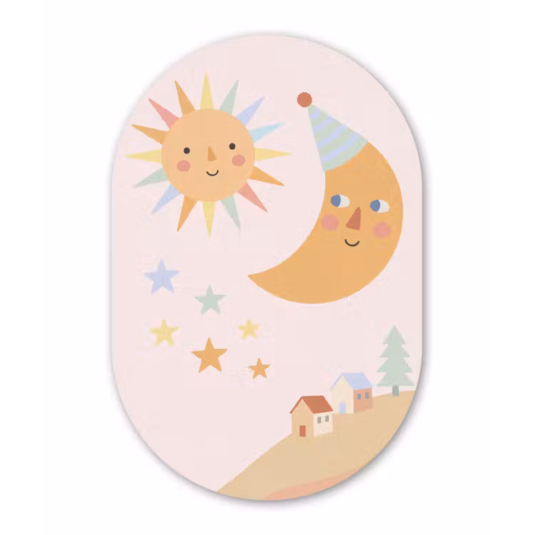 Muurovaal - Glas - Zon - Maan - Sterren - Kinderkamer - Pastel — 1