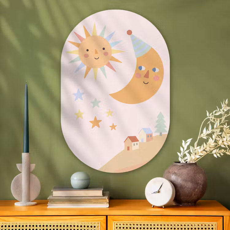 Muurovaal - Glas - Zon - Maan - Sterren - Kinderkamer - Pastel — 2