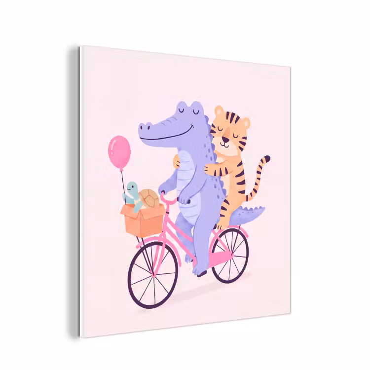 Forex - Dieren - Fiets - Vriendschap - Illustratie - Roze — 1