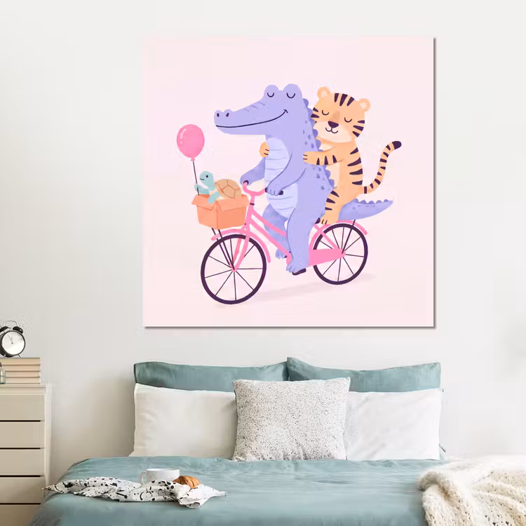 Forex - Dieren - Fiets - Vriendschap - Illustratie - Roze — 2