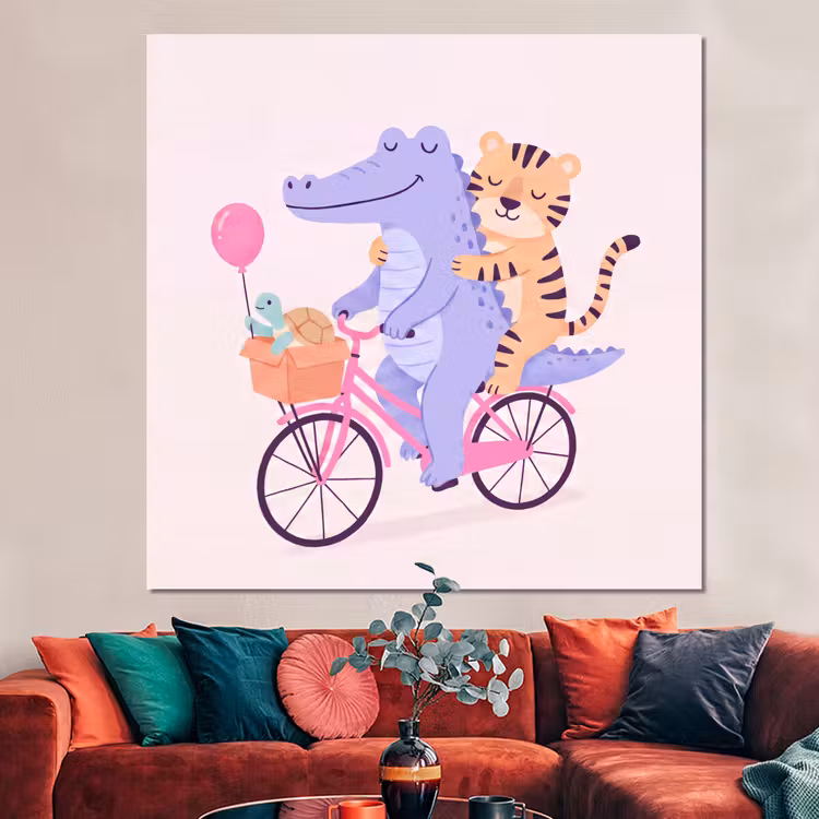 Forex - Dieren - Fiets - Vriendschap - Illustratie - Roze — 3