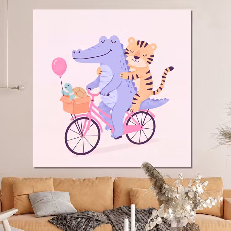 Forex - Dieren - Fiets - Vriendschap - Illustratie - Roze — 4