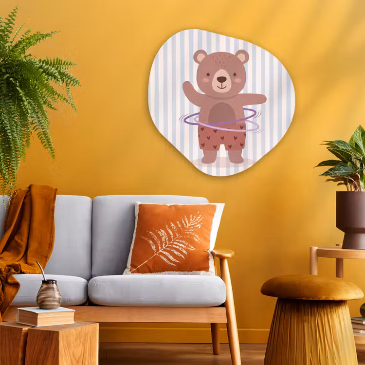 Organisch schilderij - Glas - Beer - Hoepel - Kinderkamer - Illustratie - Bruin — 3
