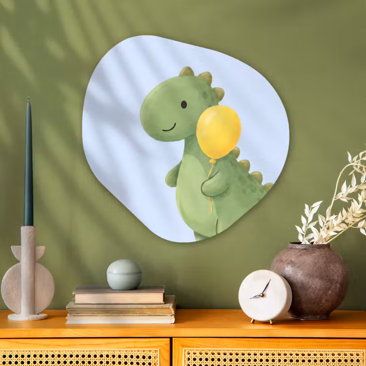 Organisch schilderij - Glas - Dinosaurus - Ballon - Kinderkamer - Illustratie - Groen — 2