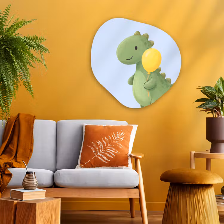 Organisch schilderij - Glas - Dinosaurus - Ballon - Kinderkamer - Illustratie - Groen — 3