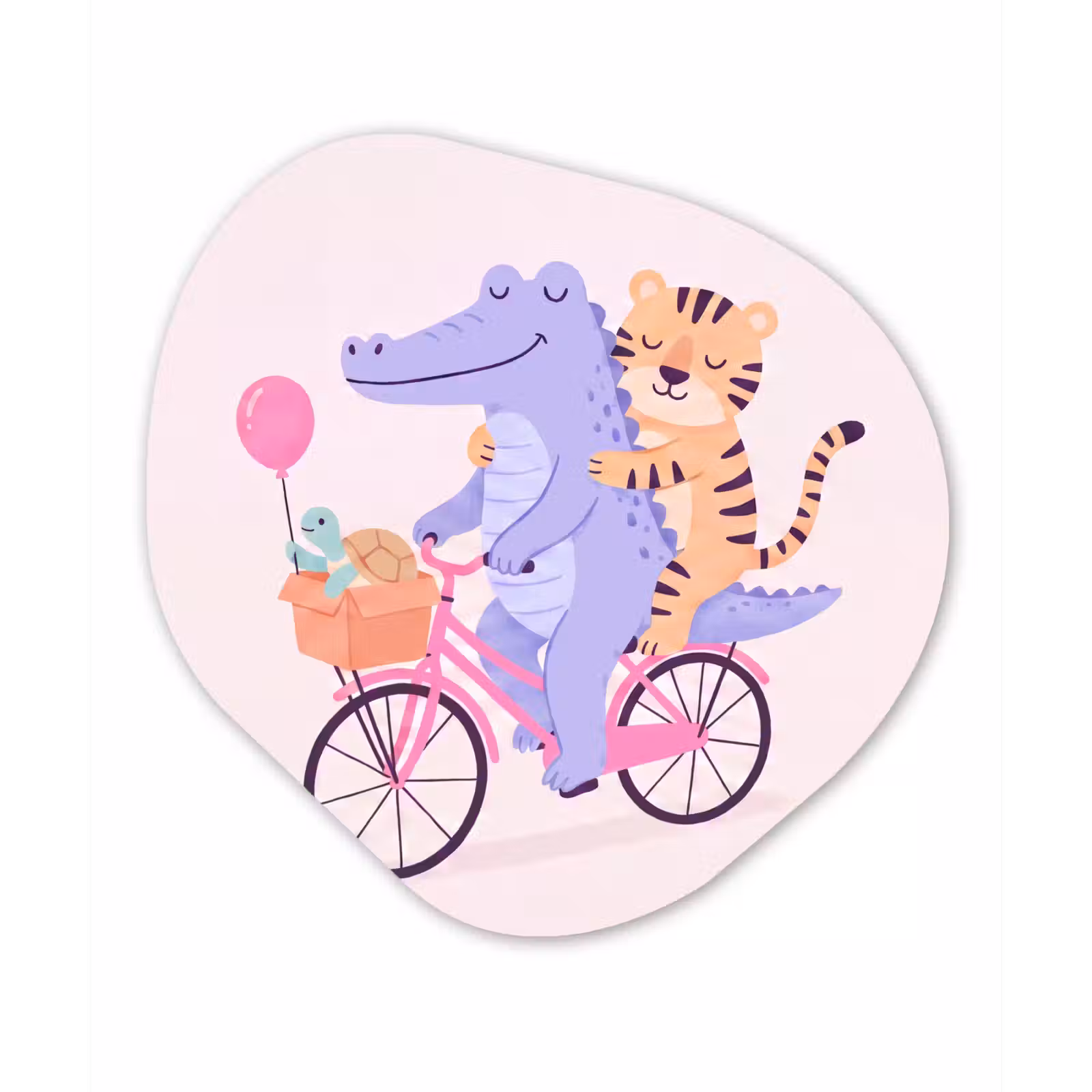 Organisch schilderij - Glas - Dieren - Fiets - Vriendschap - Illustratie - Roze — 1