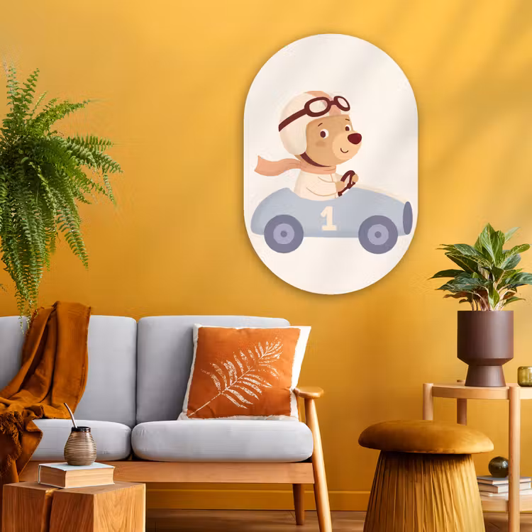 Muurovaal - Glas - Beer - Auto - Kinderkamer - Cartoon - Speels — 3