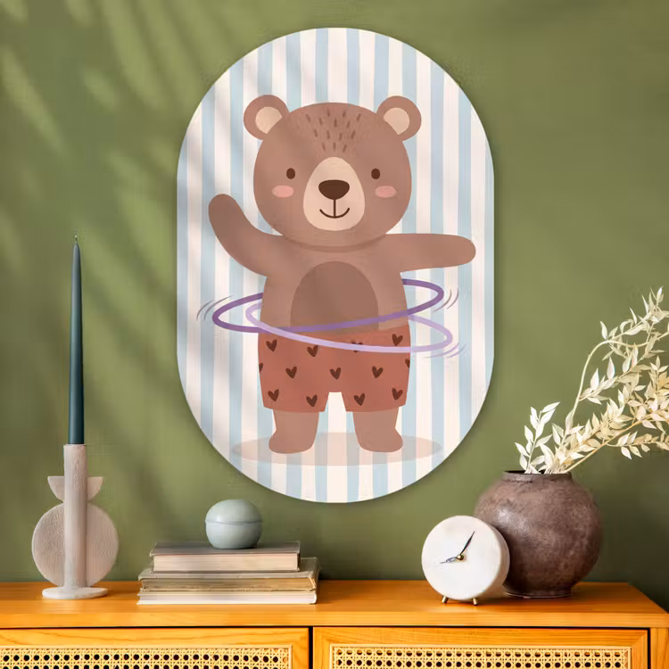 Muurovaal - Glas - Beer - Hoepel - Kinderkamer - Illustratie - Bruin — 2