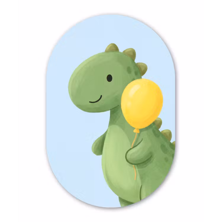 Muurovaal - Glas - Dinosaurus - Ballon - Kinderkamer - Illustratie - Groen — 1