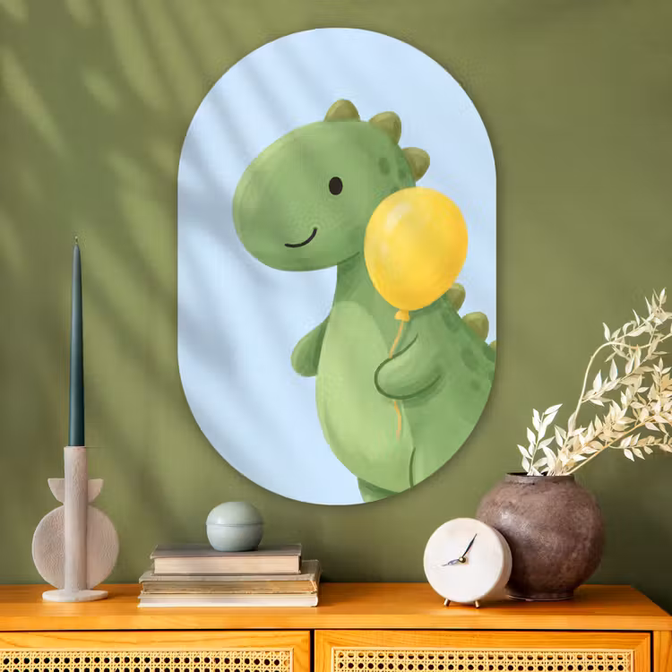 Muurovaal - Glas - Dinosaurus - Ballon - Kinderkamer - Illustratie - Groen — 2